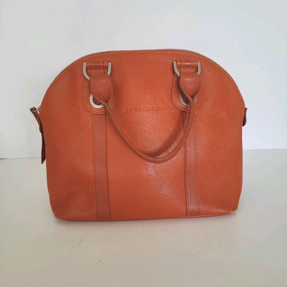 Longchamp Paris Legacy Orange Saddle Pebble Leather Zip Tote Bag Purse Medium - Picture 1 of 12